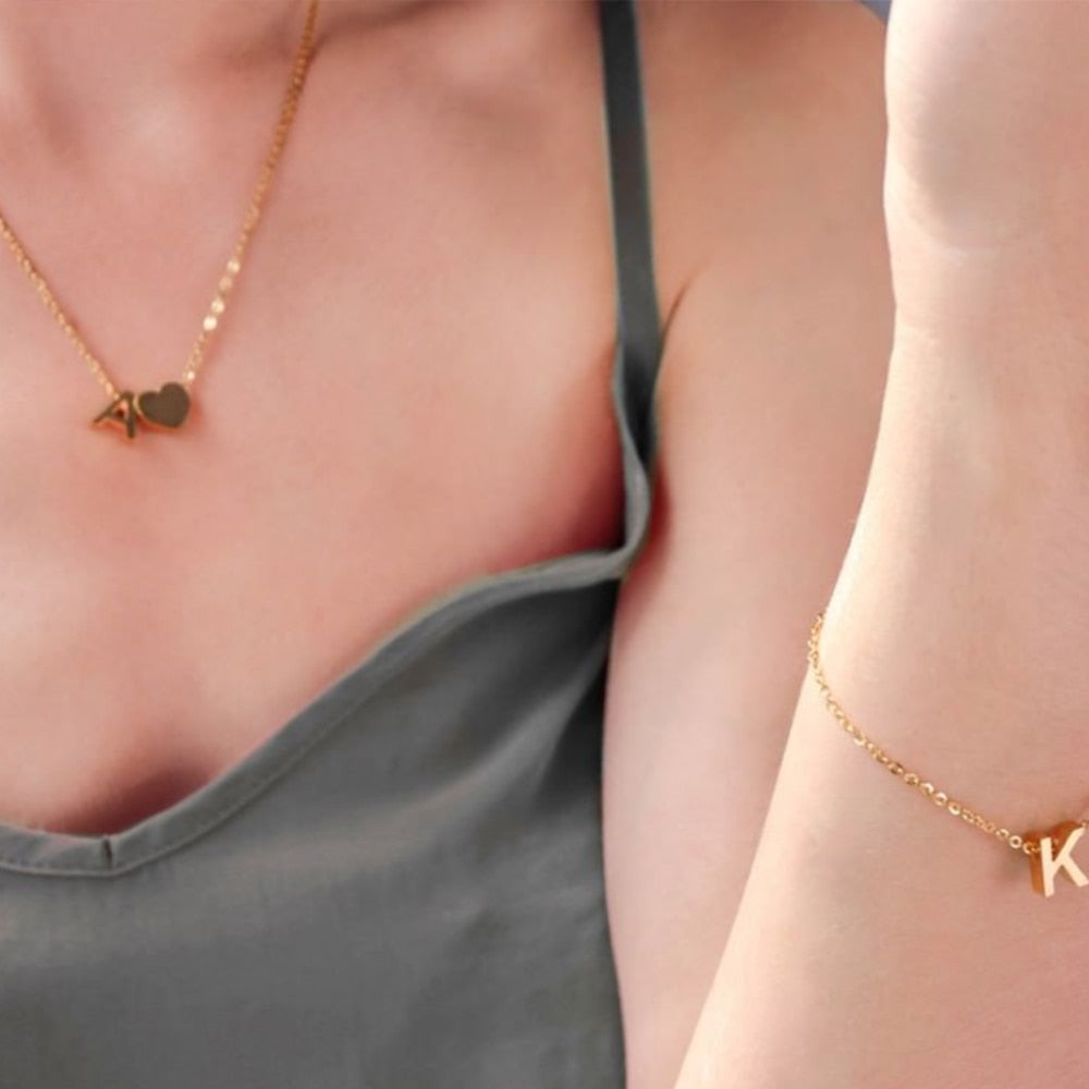 Dainty Side-by-side Heart Letter Necklace