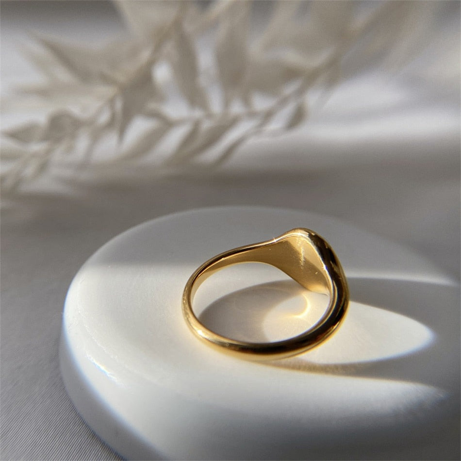 Rays Texture Circle Signet Chunky Dome Stainless Steel Ring