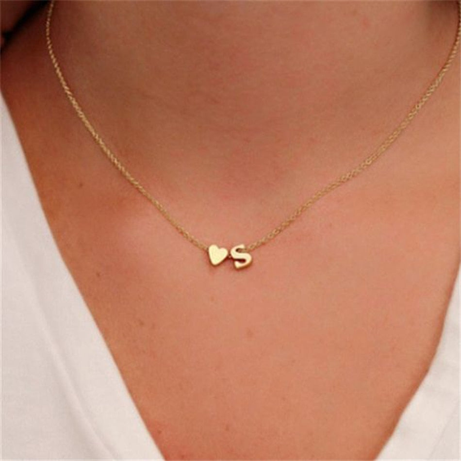 Dainty Side-by-side Heart Letter Necklace